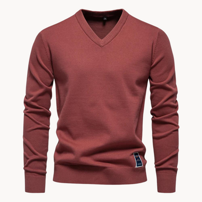 Men's long-sleeve V-neck sweater with ribbed trim