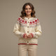 Women's cream Fair Isle cardigan with button front and patterned yoke