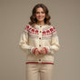 Women's cream Fair Isle cardigan with button front and patterned yoke