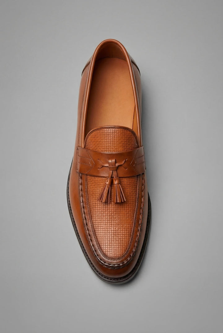 Men's woven tassel loafers with moc toe