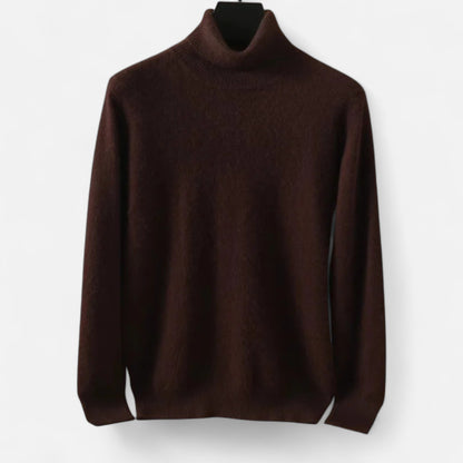 Men's plain long-sleeve turtleneck sweater with ribbed trims