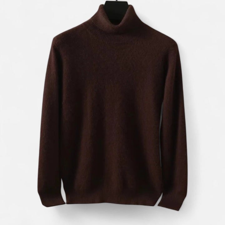 Men's plain long-sleeve turtleneck sweater with ribbed trims