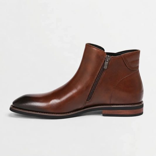 Men's Chelsea ankle boots with side zipper, almond toe and low heel