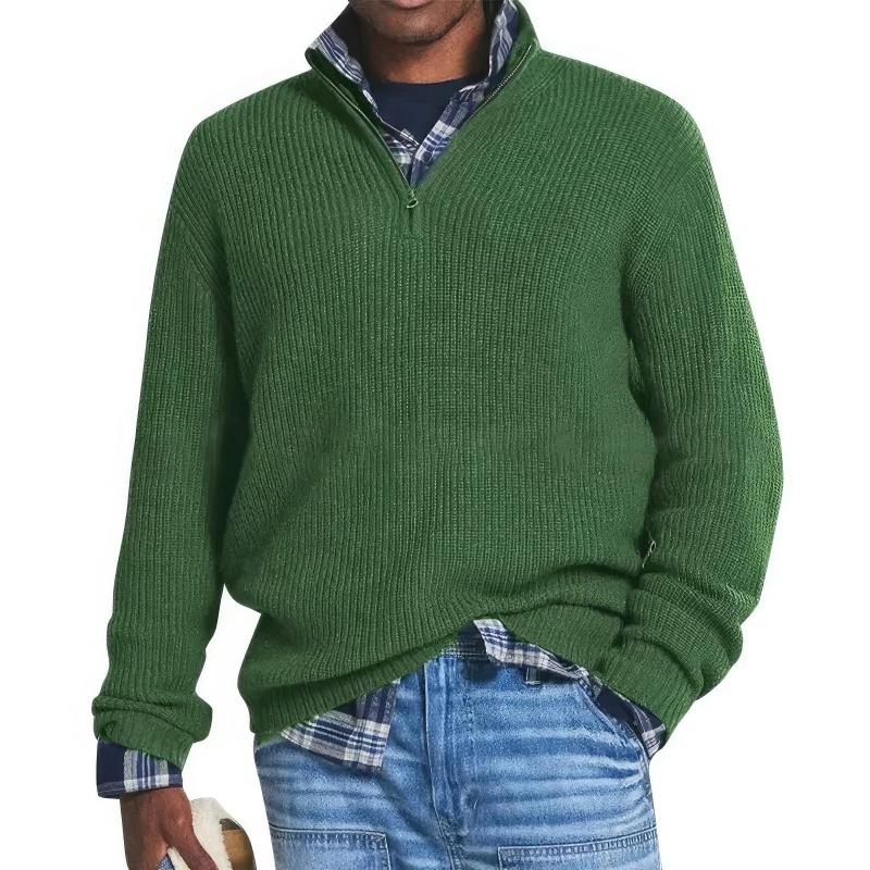 Men's textured knit quarter-zip sweater with mock neck and long sleeves