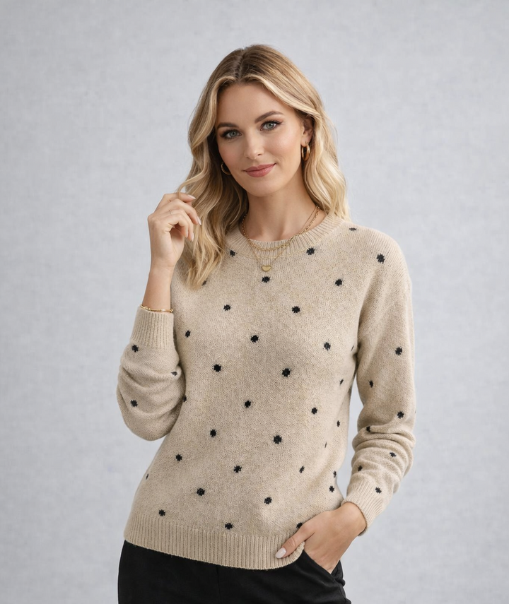 Women's polka dot crew neck sweater with long sleeves