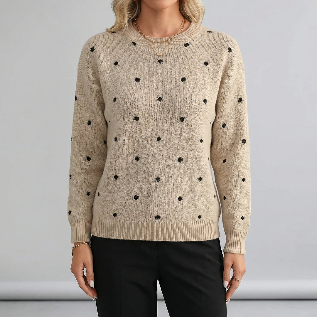Women's polka dot crew neck sweater with long sleeves