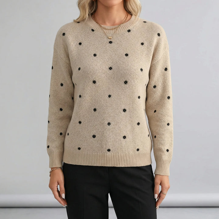 Women's polka dot crew neck sweater with long sleeves
