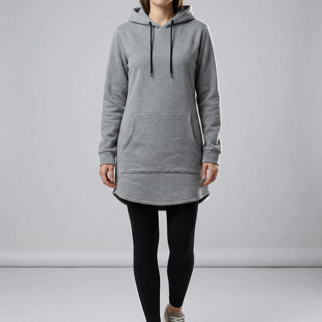 Women's hooded tunic sweatshirt with kangaroo pocket