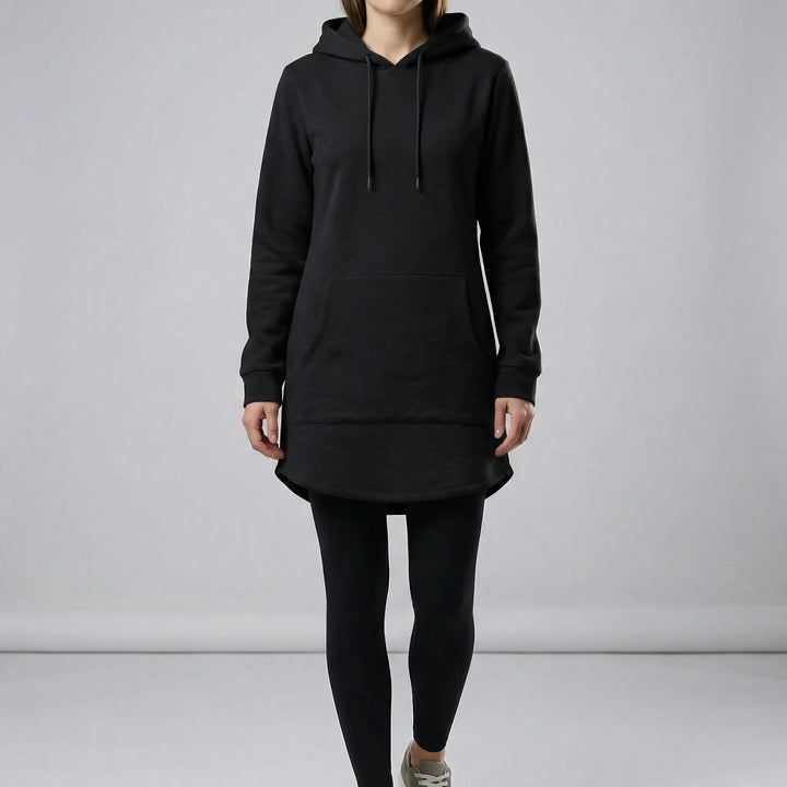 Women's hooded tunic sweatshirt with kangaroo pocket