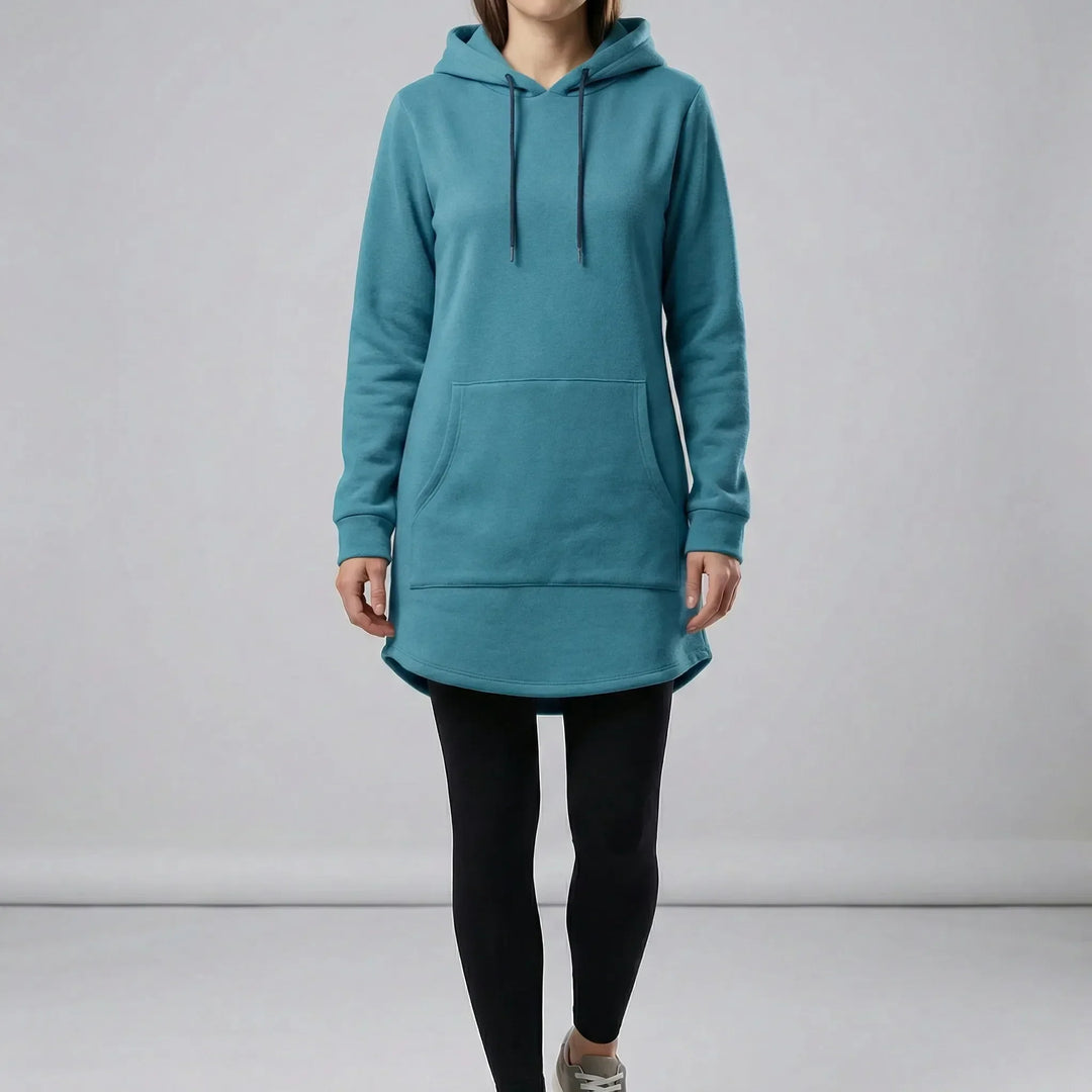 Women's hooded tunic sweatshirt with kangaroo pocket