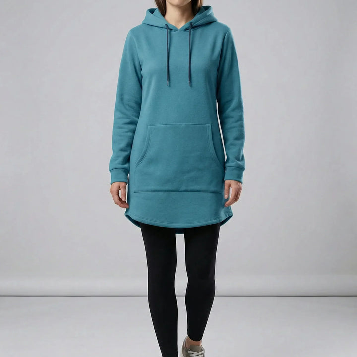 Women's hooded tunic sweatshirt with kangaroo pocket