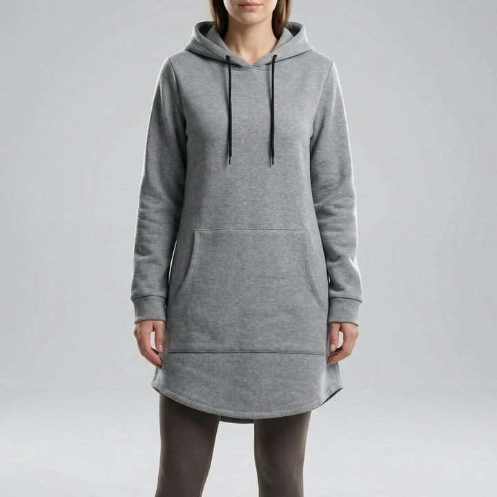 Women's hooded tunic sweatshirt with kangaroo pocket