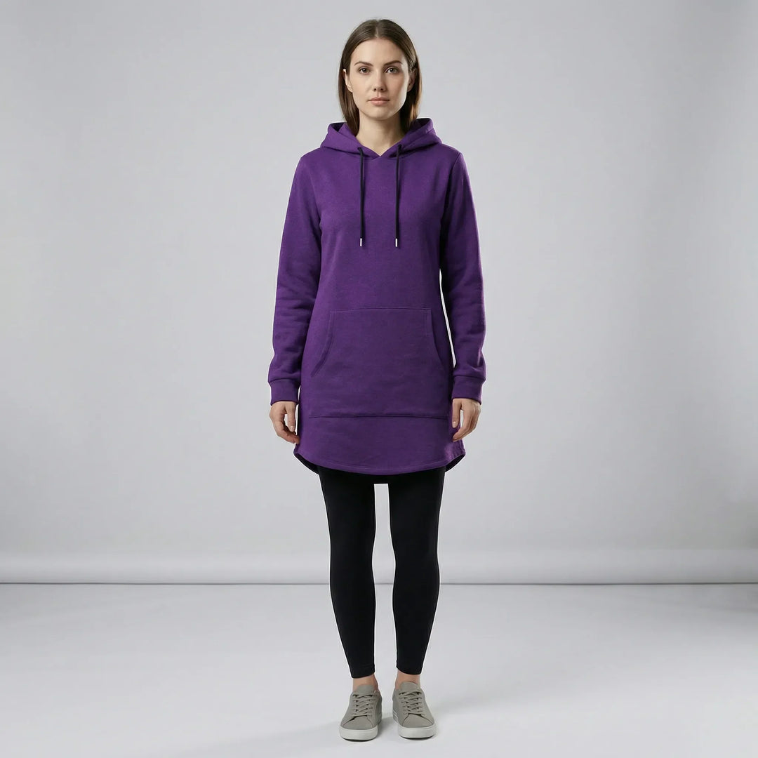 Women's hooded tunic sweatshirt with kangaroo pocket