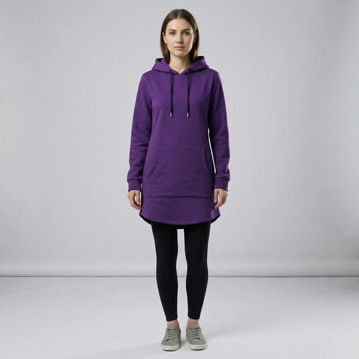 Women's hooded tunic sweatshirt with kangaroo pocket
