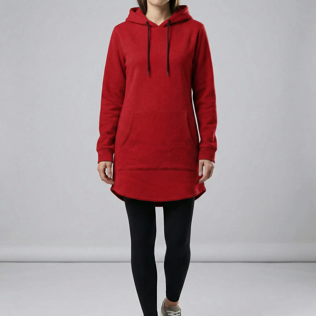 Women's hooded tunic sweatshirt with kangaroo pocket