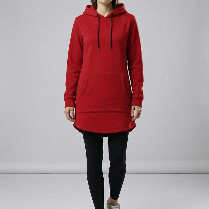 Women's hooded tunic sweatshirt with kangaroo pocket