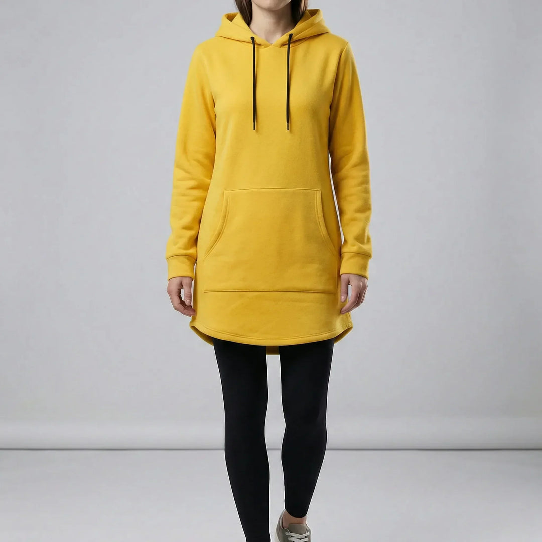 Women's hooded tunic sweatshirt with kangaroo pocket