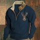 Men's quarter-zip pullover with deer chest embroidery