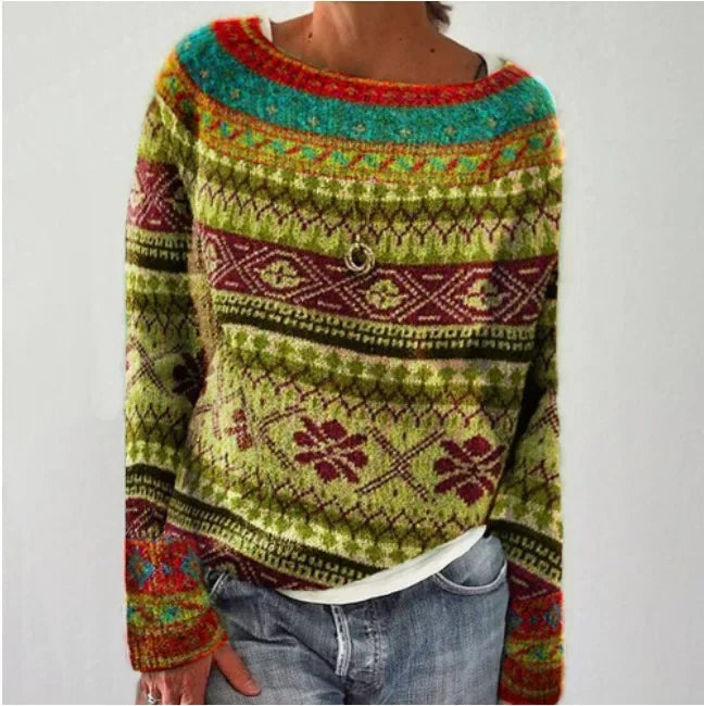 Women's Fair Isle sweater with crew neckline and long sleeves