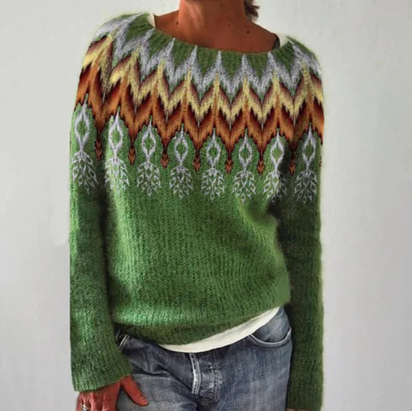 Women's Fair Isle sweater with crew neckline and long sleeves