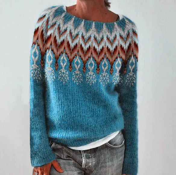 Women's Fair Isle sweater with crew neckline and long sleeves