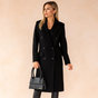 Women's double-breasted long coat with lapels and flap pockets