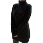 Women's cable-knit turtleneck sweater tunic with long sleeves