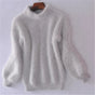 Women's mock neck sweater with long balloon sleeves and ribbed trims