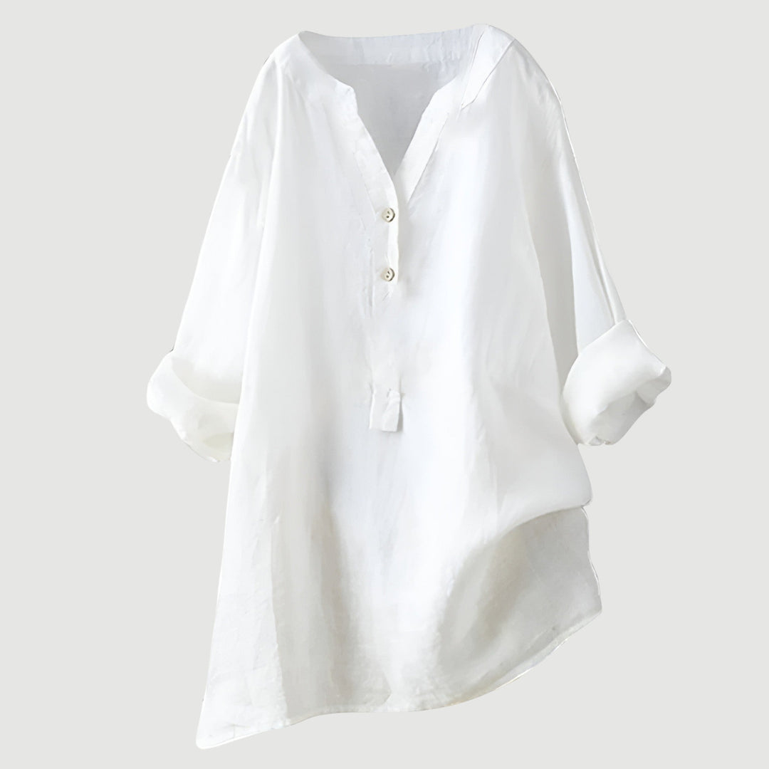 Women's Tunic Blouse, Split V Neck, Half Placket, Long Sleeve