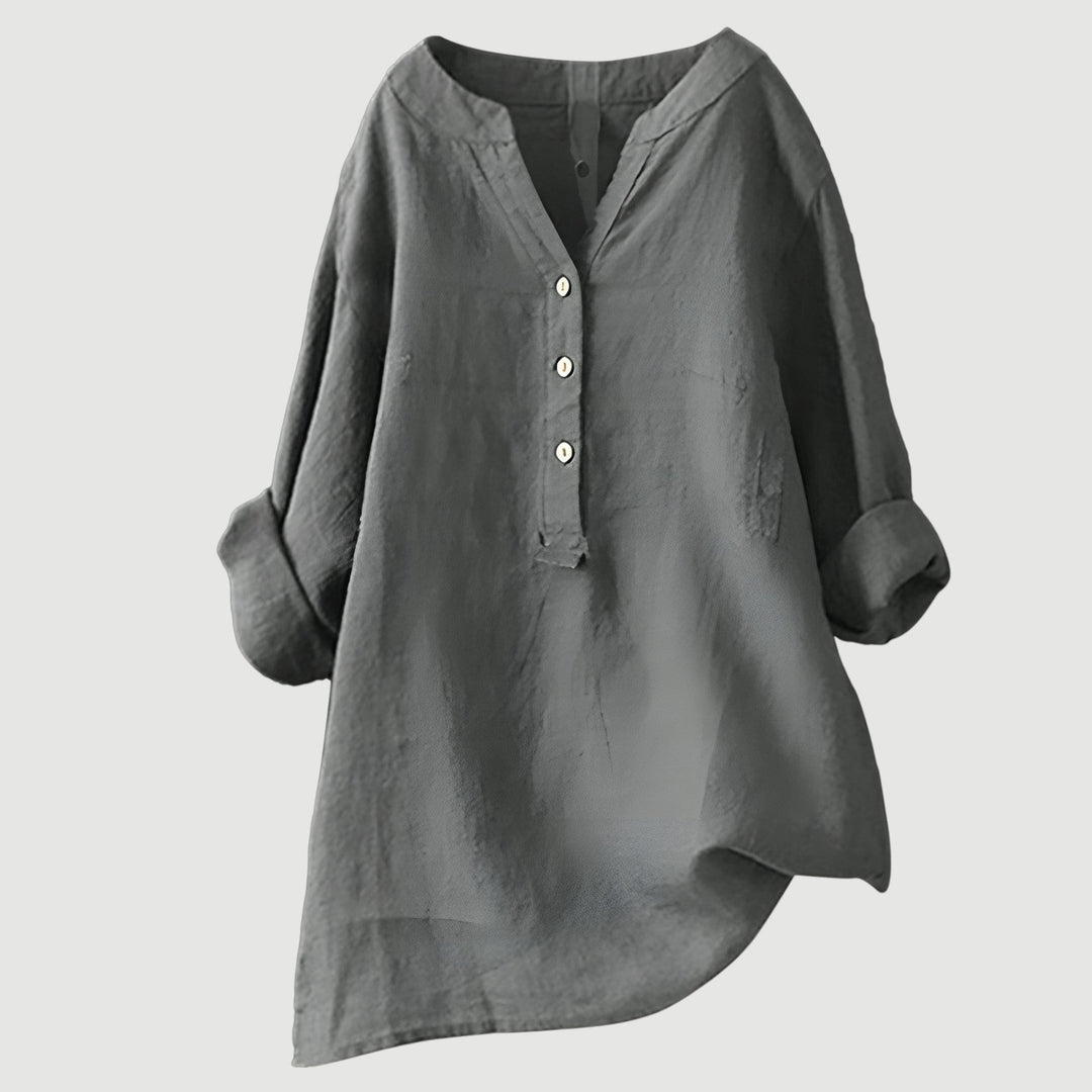 Women's Tunic Blouse, Split V Neck, Half Placket, Long Sleeve