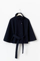 Women's cape coat with high collar and tie belt