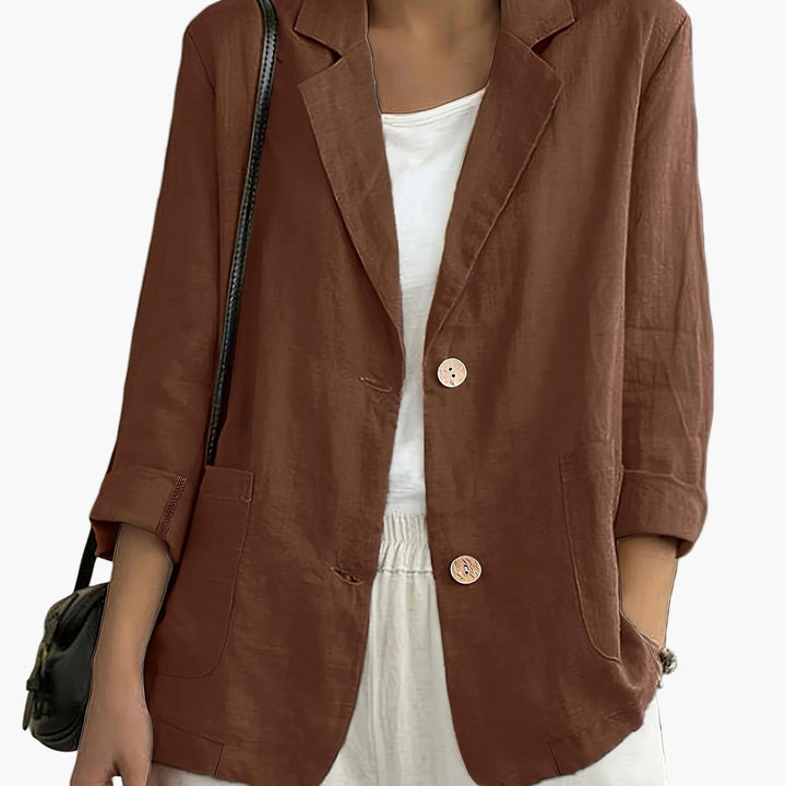 Women's casual blazer with notched lapels and patch pockets