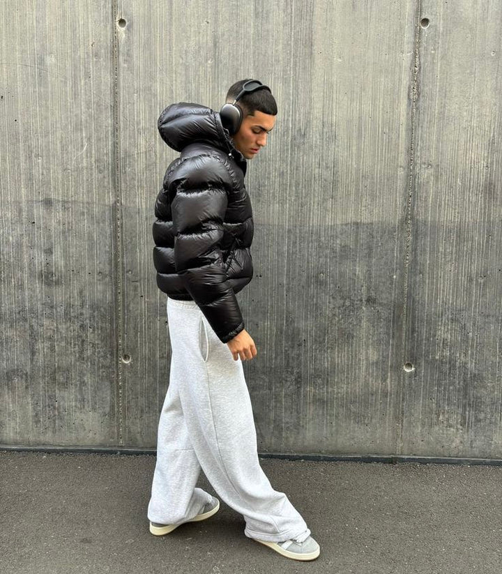 Men's hooded quilted puffer jacket with full zip front