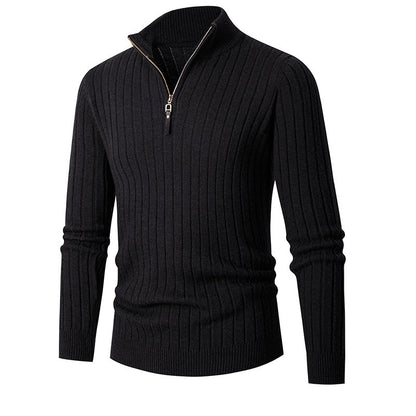 Men's ribbed quarter-zip sweater with mock neck and long sleeves