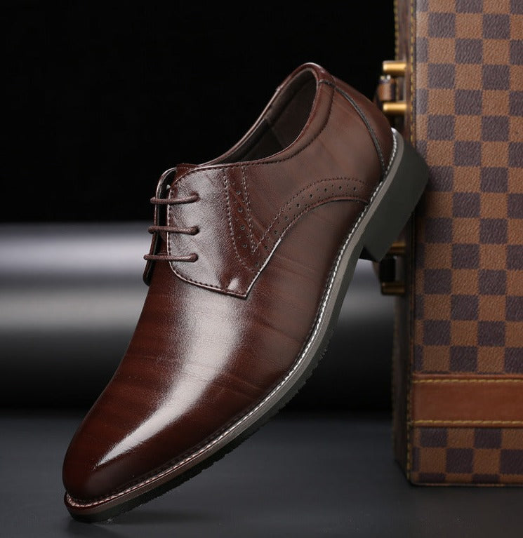 Men's pointed-toe lace-up dress shoe with a polished finish