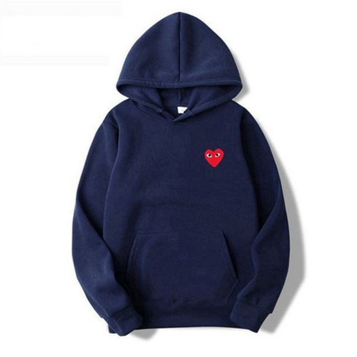 Women's hooded sweatshirt with small heart chest motif and kangaroo pocket