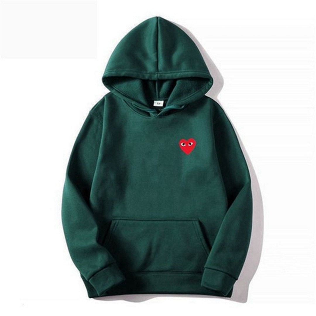 Women's hooded sweatshirt with small heart chest motif and kangaroo pocket