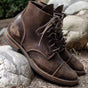 Men's lace-up ankle boots with rounded toes, stitched panels and low heels