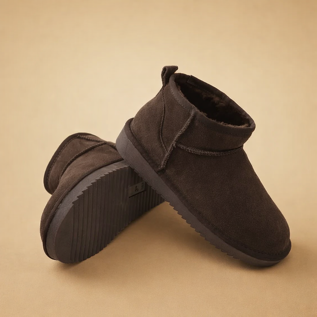 Women's ultra mini boots with fur-style lining and pull tabs