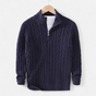 Men's cable-knit quarter-zip sweater with mock neck and long sleeves