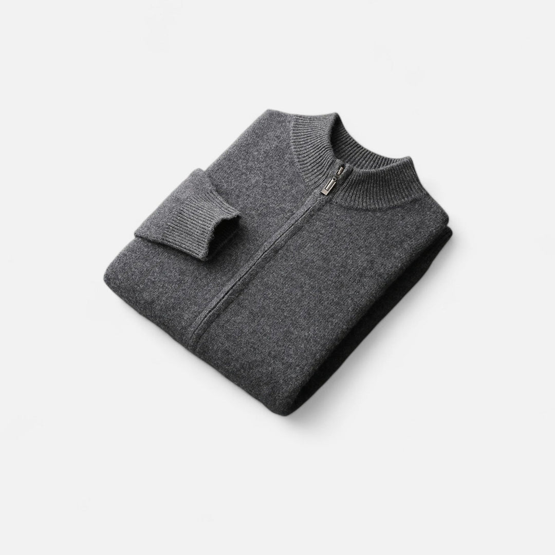 Men's plain zip front sweater with ribbed mock neck