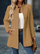 Women's longline stand collar coat with covered buttons