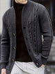 Men's ribbed knit cardigan with wide collar, long sleeves and button front