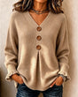 Women's V-neck button cardigan with long sleeves and ribbed knit texture