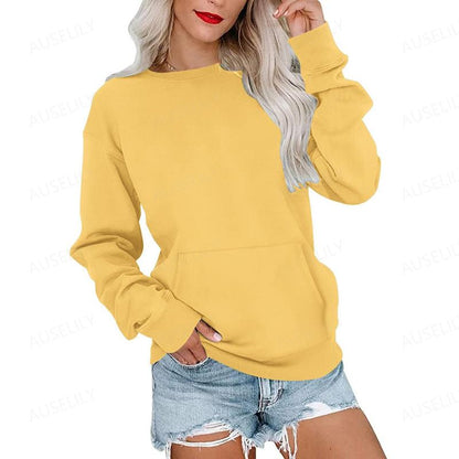 Women's long-sleeve crewneck sweatshirt with front pouch pocket