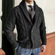 Men's cable knit cardigan sweater with shawl collar and button front