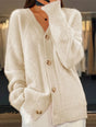 Women's textured cable knit cardigan with V-neck, buttons and front pockets