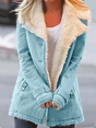 Women's hip-length coat with long sleeves, button front and shearling-style collar