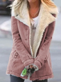 Women's hip-length coat with long sleeves, button front and shearling-style collar