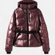 Women's cropped quilted hooded ski jacket with belt and zipper